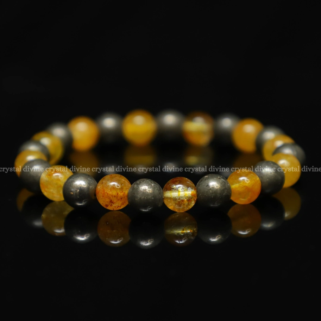 Citrine With Pyrite Crystal Bracelet -8MM (Business Growth & Money Attraction)