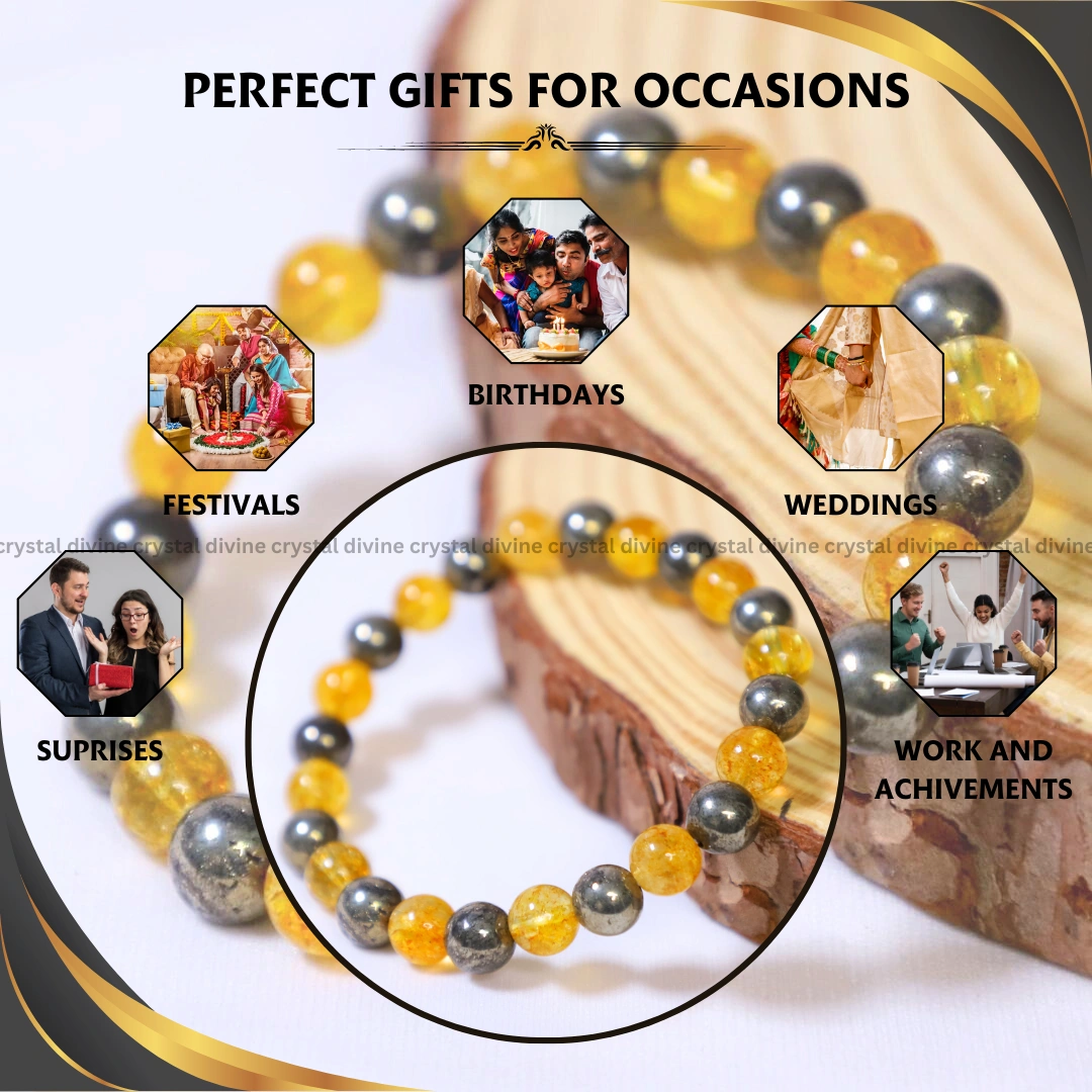 Citrine With Pyrite Crystal Bracelet - 8MM (Business Growth & Money Attraction)