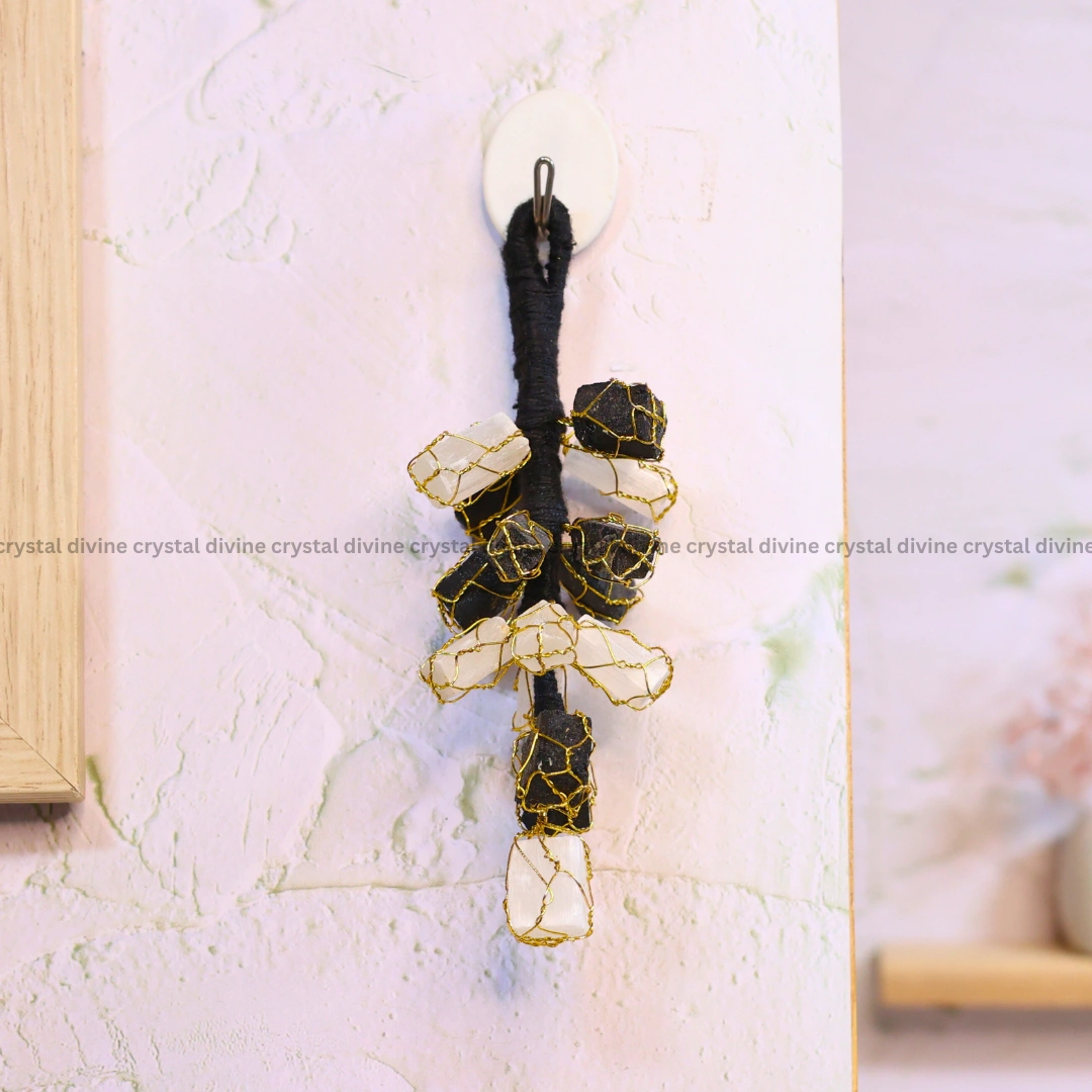 Selenite + Black Tourmaline Door Hanging (Cleansing & purifying)