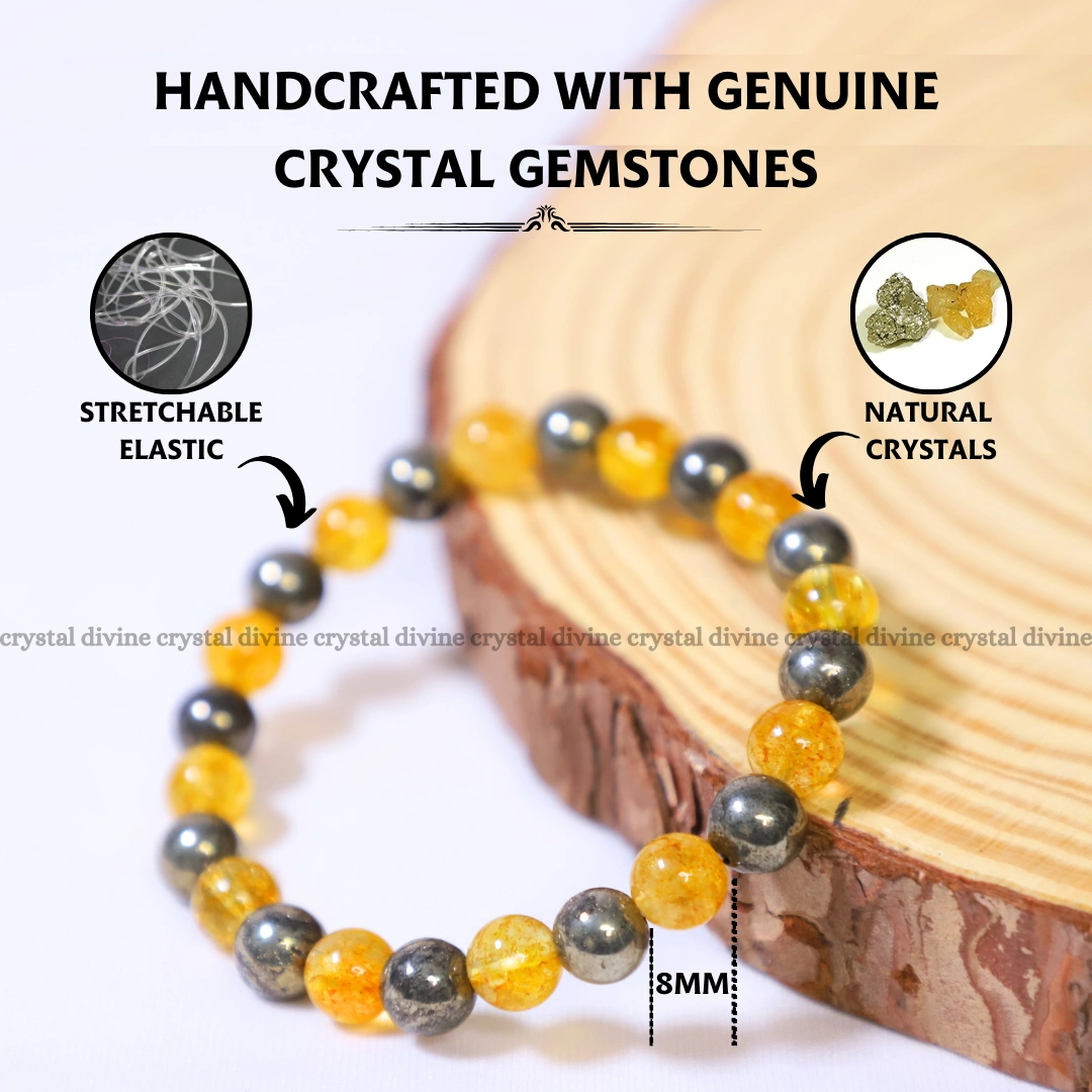 Citrine With Pyrite Crystal Bracelet - 8MM (Business Growth & Money Attraction)