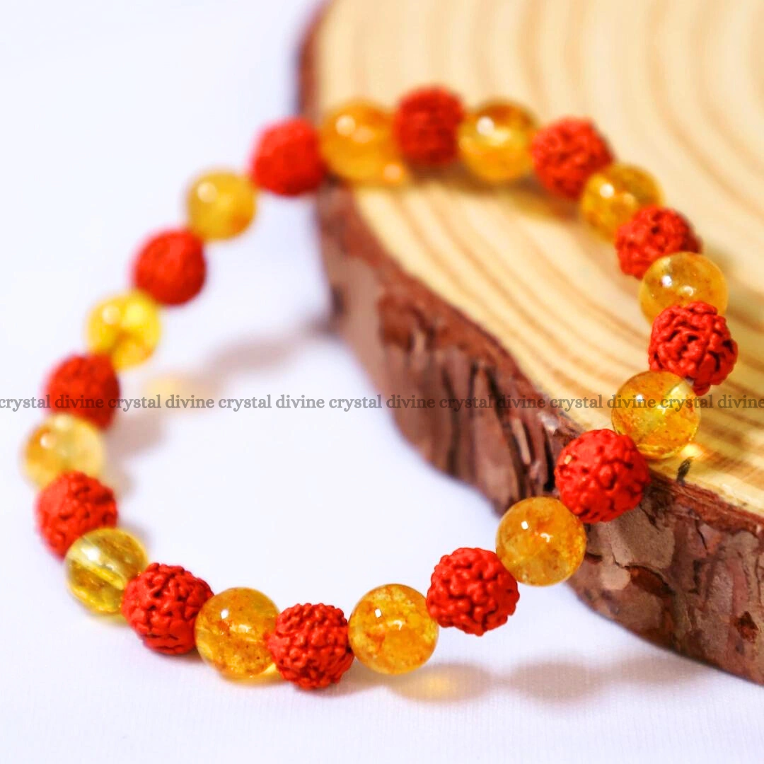 Citrine With Rudraksha Crystal Bracelet - 8MM