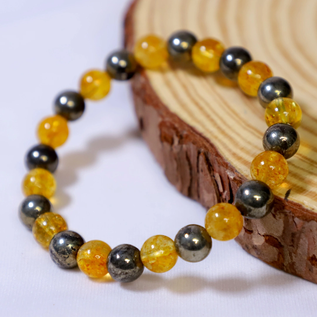 Citrine With Pyrite Crystal Bracelet -8MM ( Business Growth & Money Attraction)