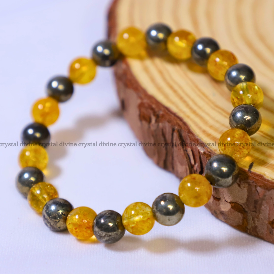 Citrine With Pyrite Crystal Bracelet -8MM (Business Growth & Money Attraction)