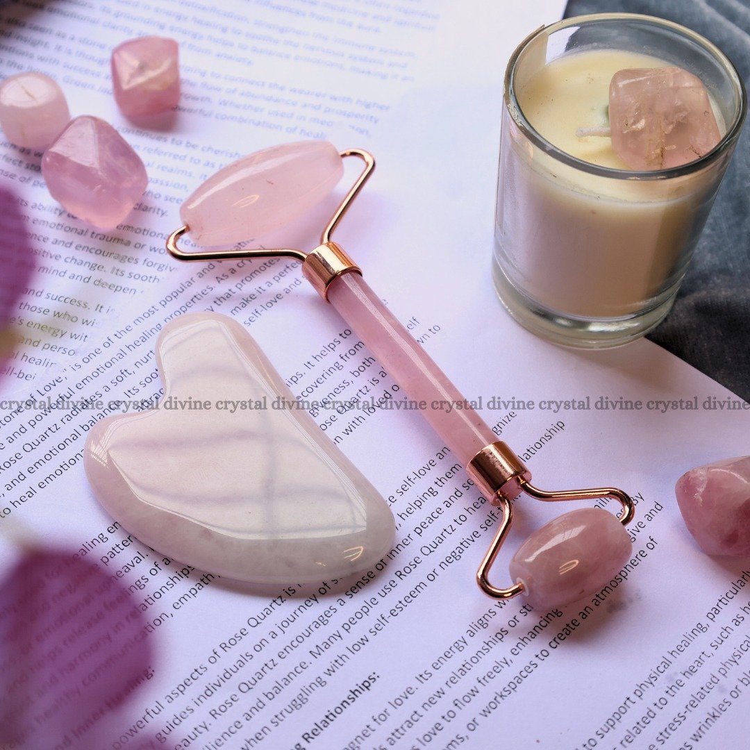 Rose Quart Face Roller & Gua Sha Set (Soothes & Calms The Skin)