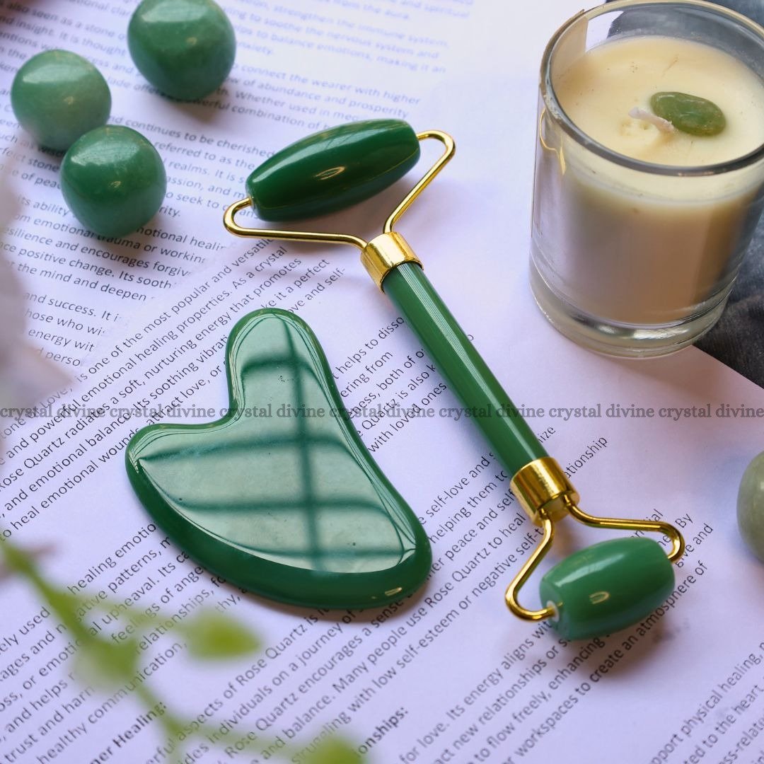 Green Jade Face Roller & Gua Sha Set (Improves Skin Elasticity)