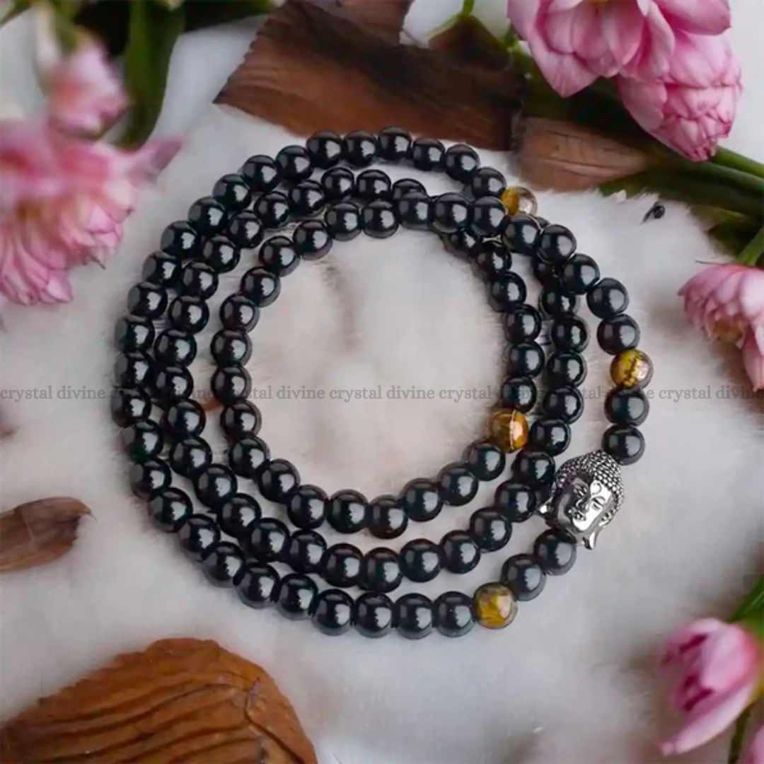 Black Agate Buddha Peace Bracelet - 6MM