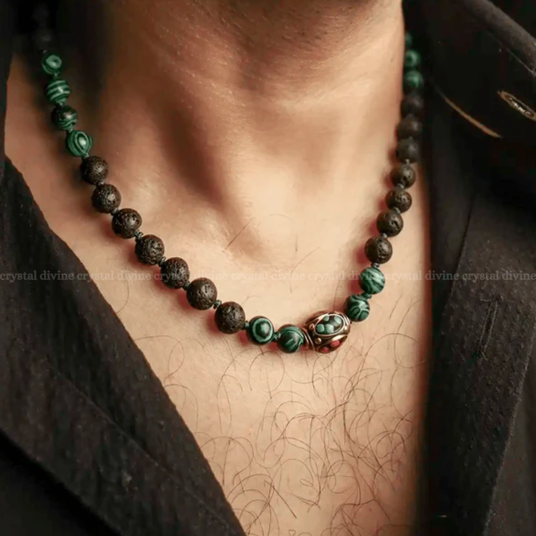 Malachite Lava Necklace (Grounding & Stability)