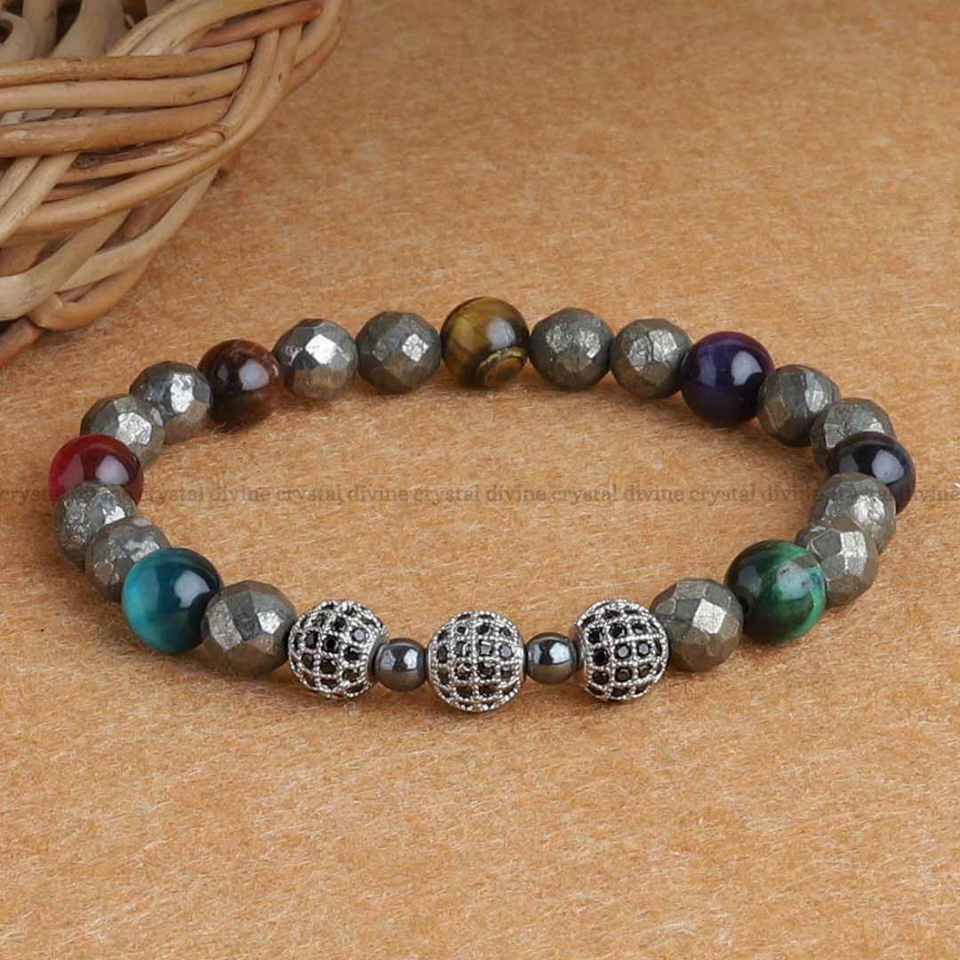 Tiger Eye 7 Chakra Pyrite Stone Bracelet (Grounding & Energizing)