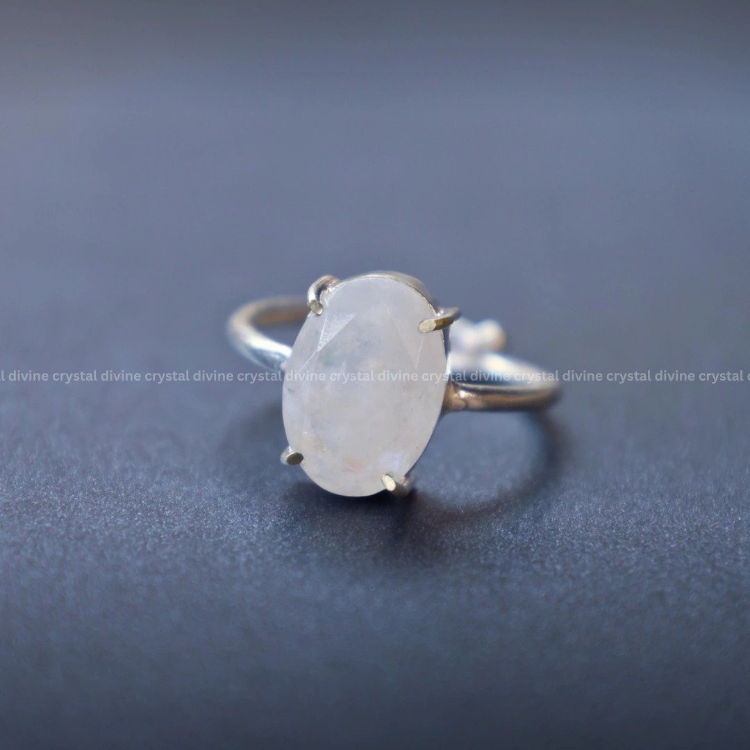 Rainbow Moonstone Crystal Ring (Enhances Intuition & Psychic Abilities)