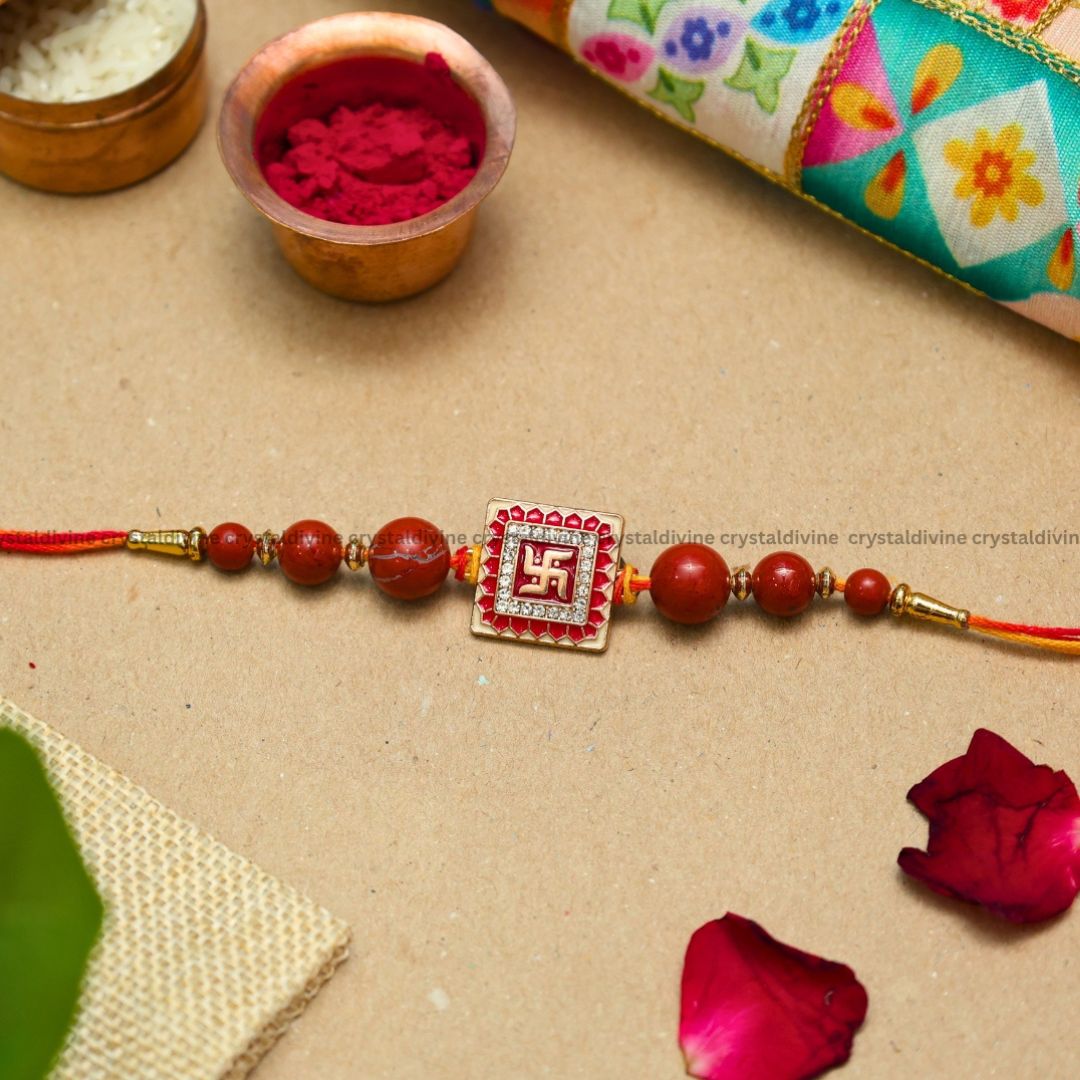 Red Jasper Swastik Rakhi (Protection from Negative Energies)