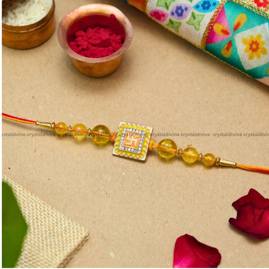 Citrine Swastik Crystal Rakhi (Energy Protection)