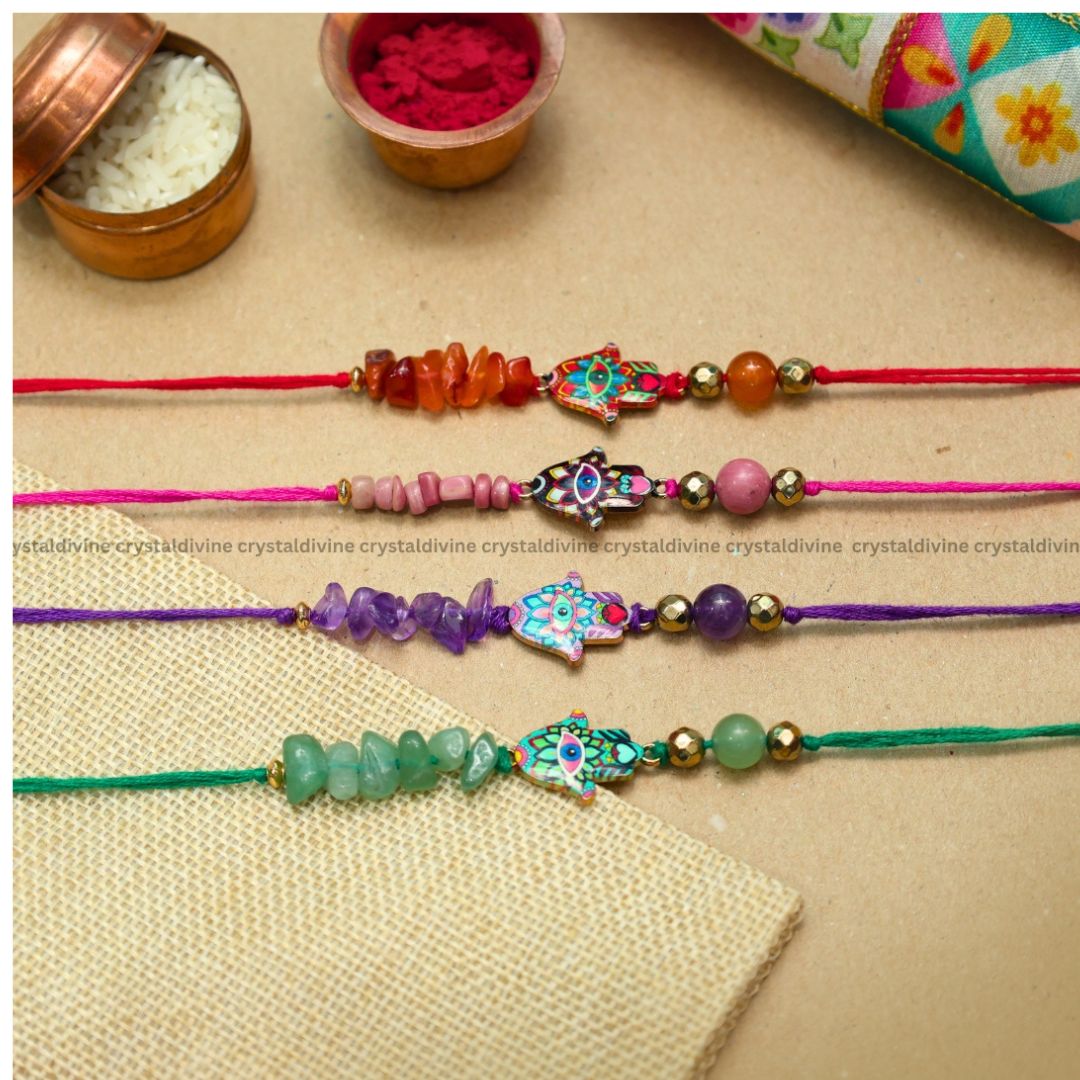 Evil eye Hamsa Rakhi Set of 4 (Balances Energy Flow)