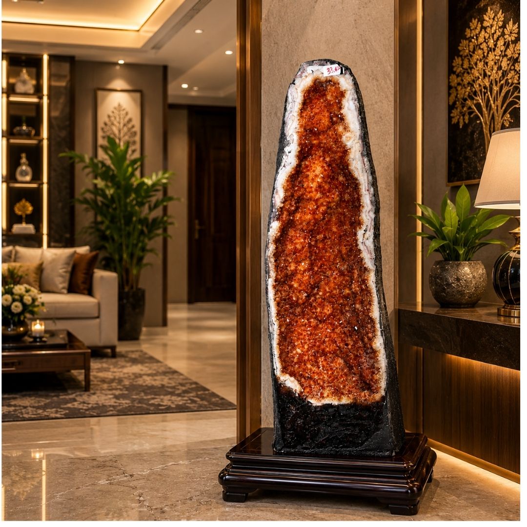 Natural Citrine Geode 33.62 KG Premium Crystal Geode for Home& Office Decor