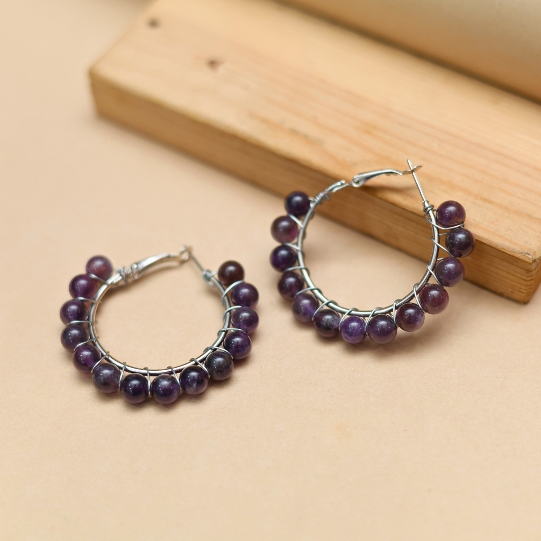 Amethyst Crystal Beads Earrings for Women | Healing Crystal Jewelry