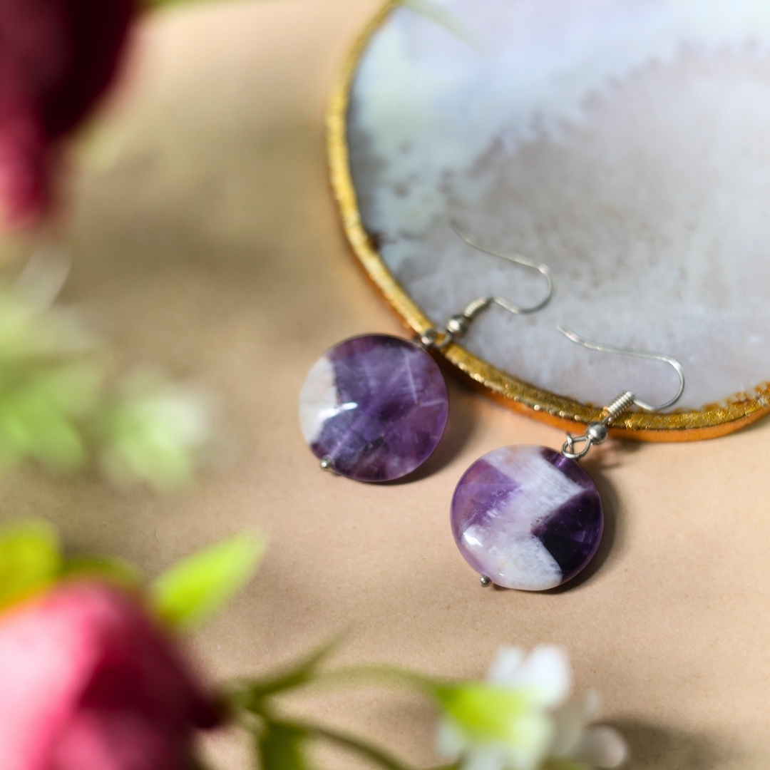 Amethyst Big Circle Earrings for Women | Natural Crystal Jewelry