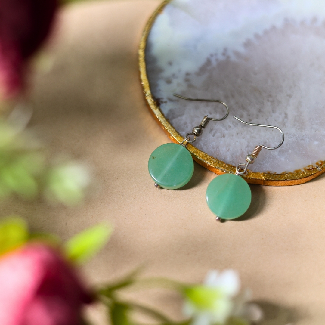 Green Aventurine Small Circle Crystal Earrings
