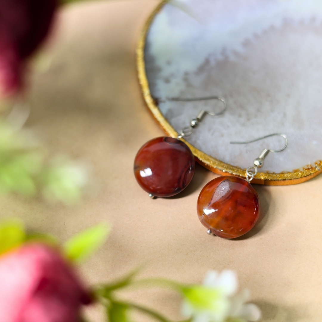 Red Carnelian Big Round Earrings for Women | Bold Fashion Jewelry