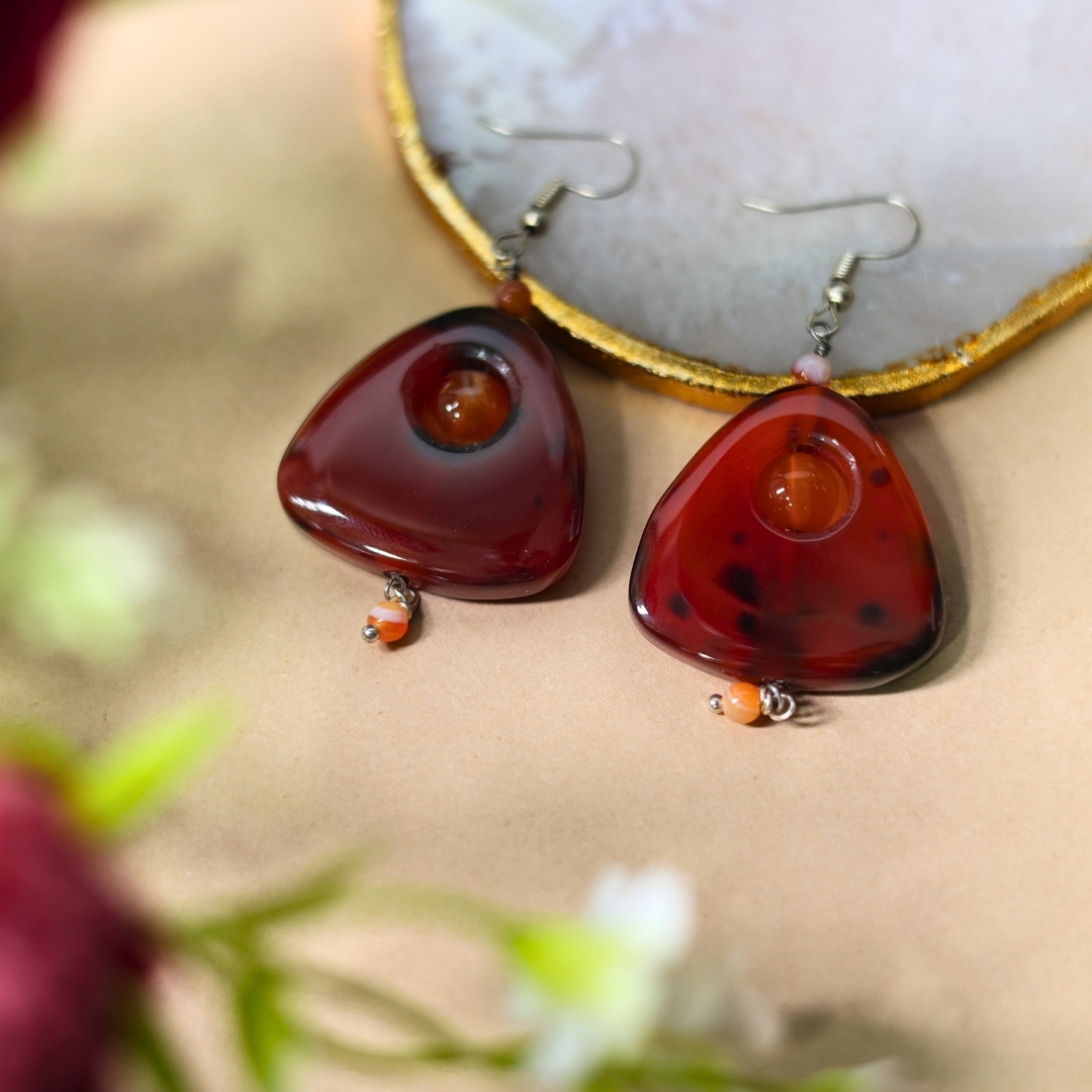 Red Carnelian Big Oval Beads Earrings for Women | Healing Crystal Jewelry