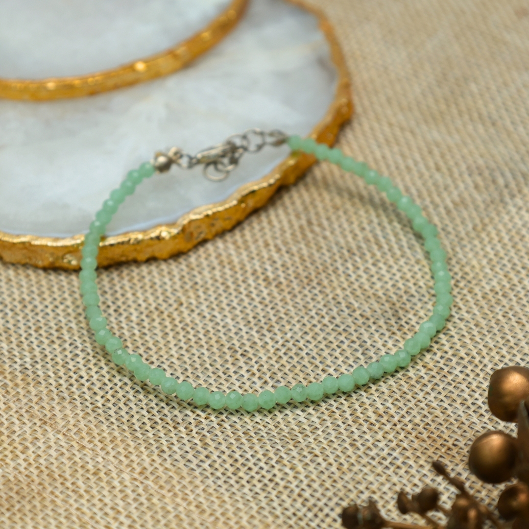 Green Aventurine Faceted Crystal Anklet - Natural Crystal Anklet for Luck