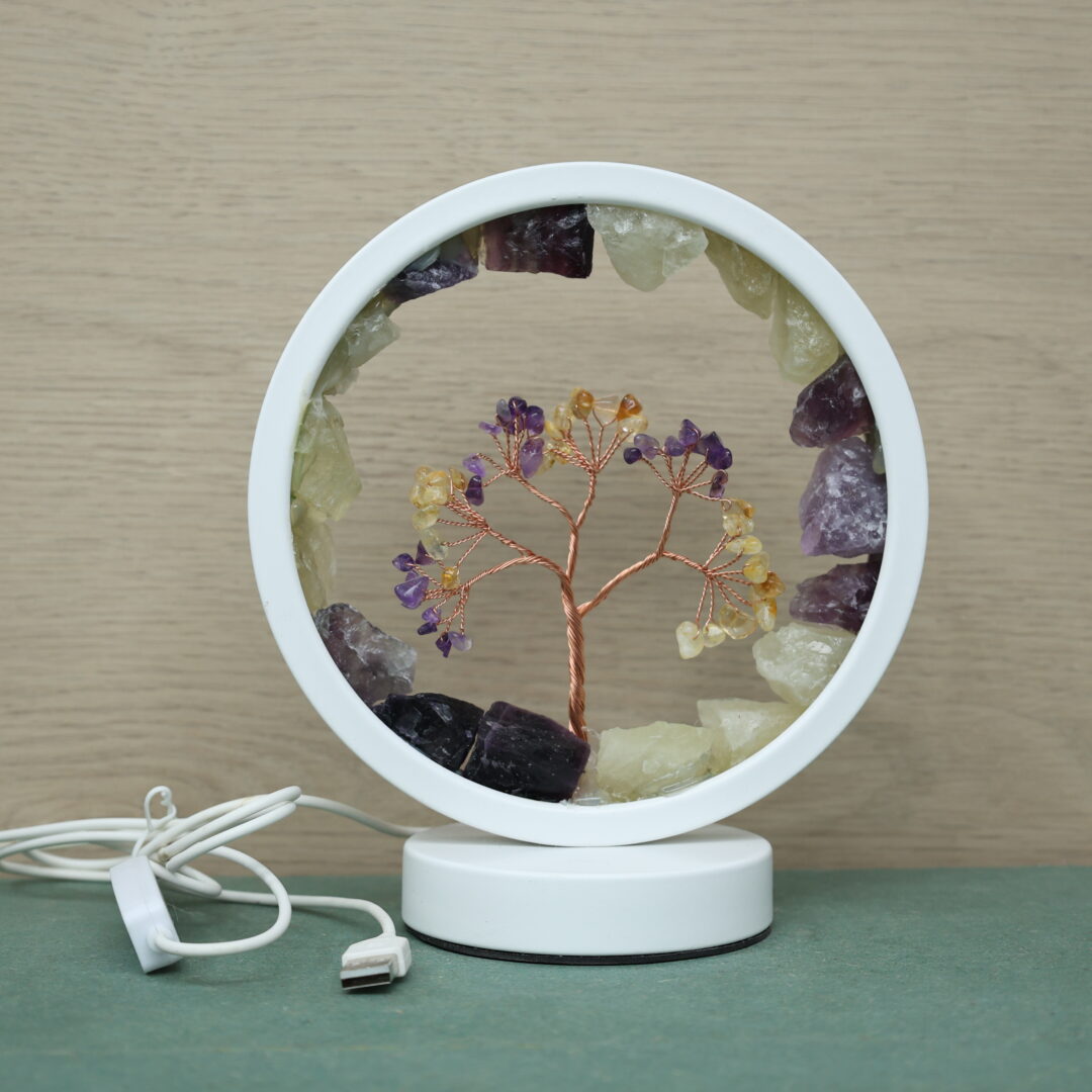 Amethyst & Citrine Raw Crystal Tree Lamp (Peace & Positive Energy)