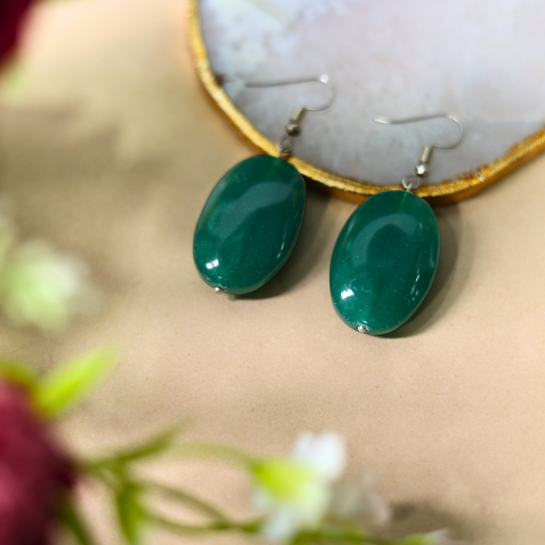Green Jade Oval Shape Crystal Earrings – Natural Stone Earrings for Prosperity & Harmony