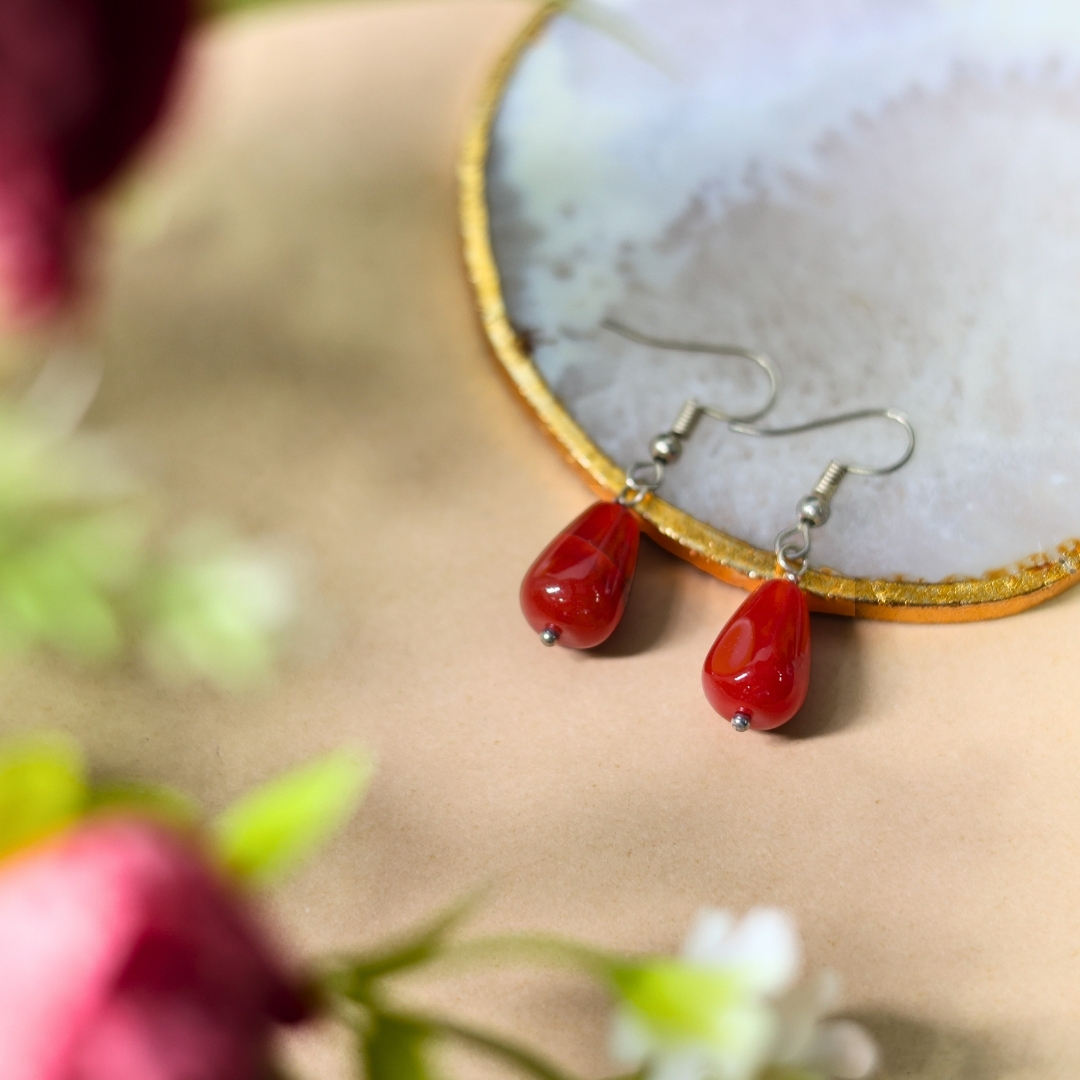 Red Carnelian Drop Shape Crystal Earrings | Healing Crystal Jewelry
