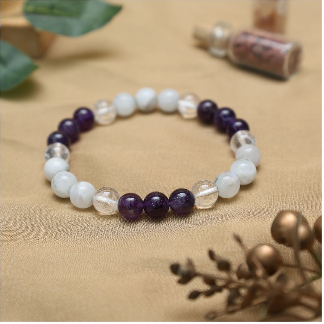 Crown Chakra Crystal Bracelet-8mm (Spiritual Growth & Inner Peace)