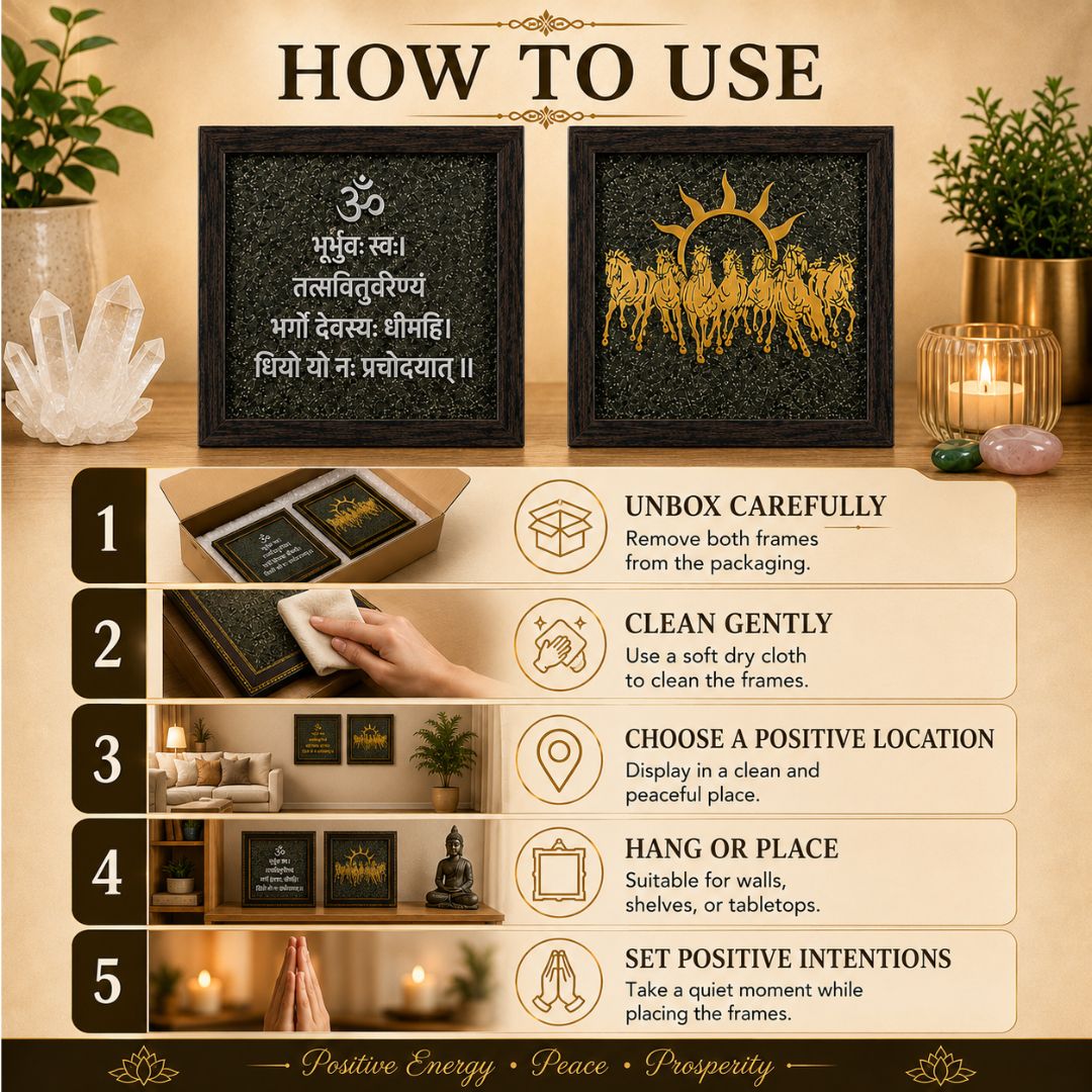 Gayatri Mantra & 7 Horse Vastu Frame Combo ((Wealth & Prosperity)