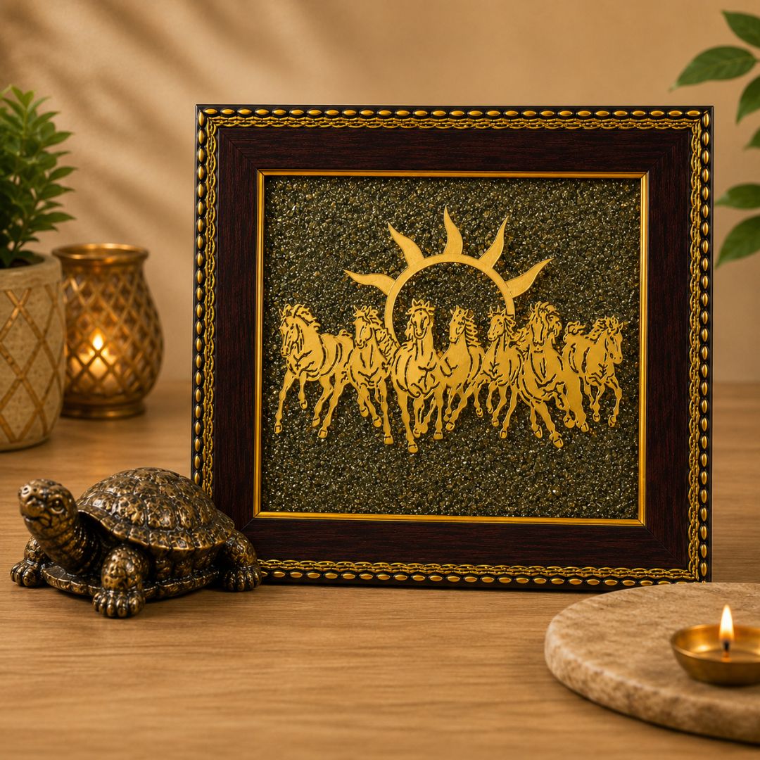 7 Horse Frame & Pyrite Turtle Wealth Combo