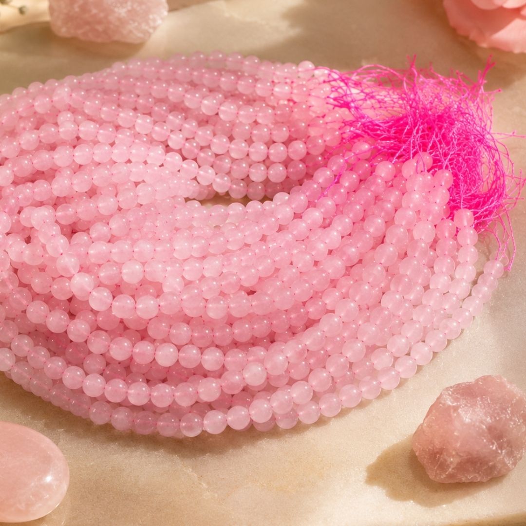 Rose Quartz String ( 48 Beads )– Natural Crystal Beads for Jewelry Making | Crystal Divine