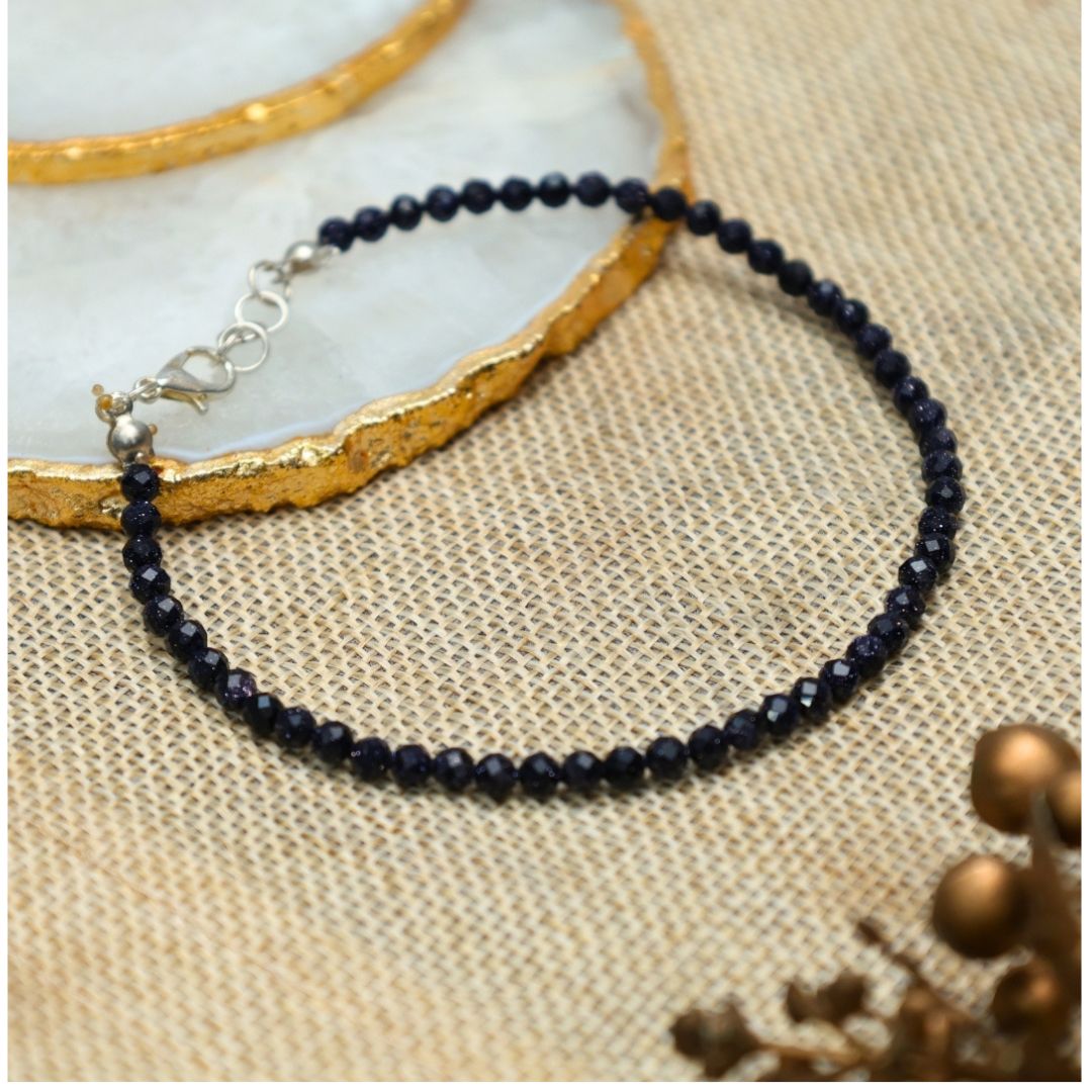 Blue Sandstone Diamond Cut Crystal Anklet(Boosts Confidence)