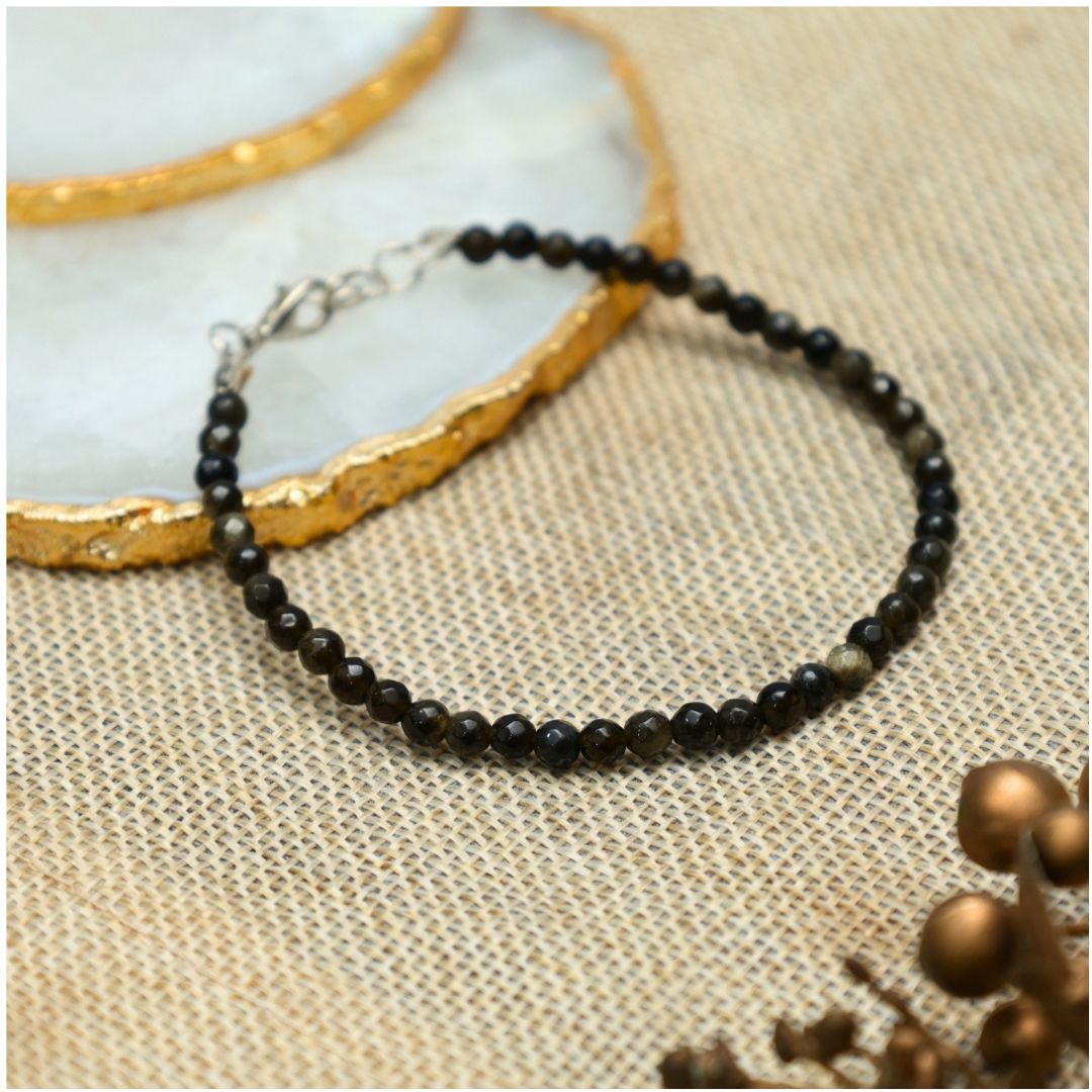 Black Obsidian Diamond Cut Crystal Anklet(Protection from Negative Energy)