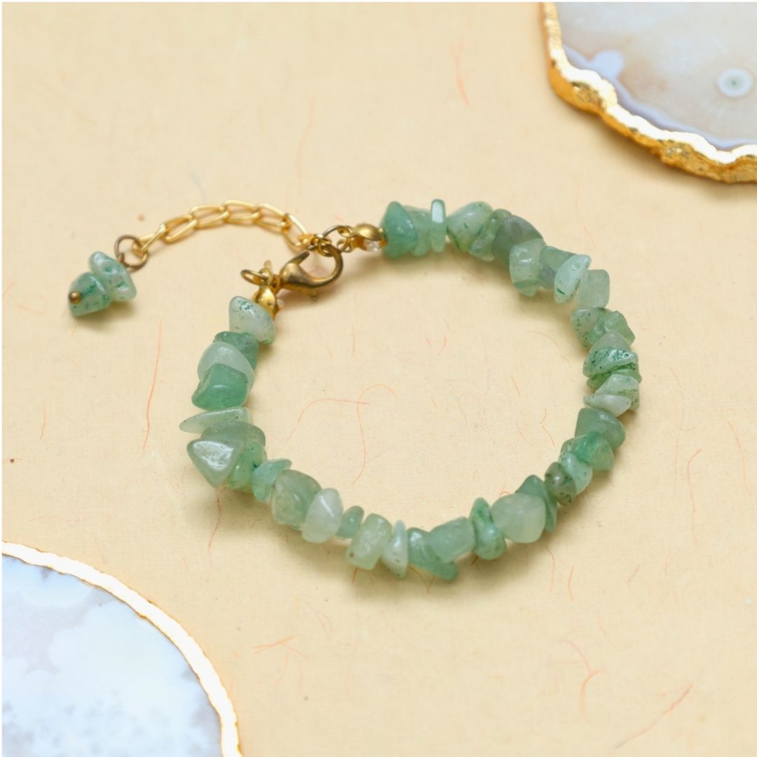 Green Aventurine Chips Chain Bracelet (Luck, Prosperity)