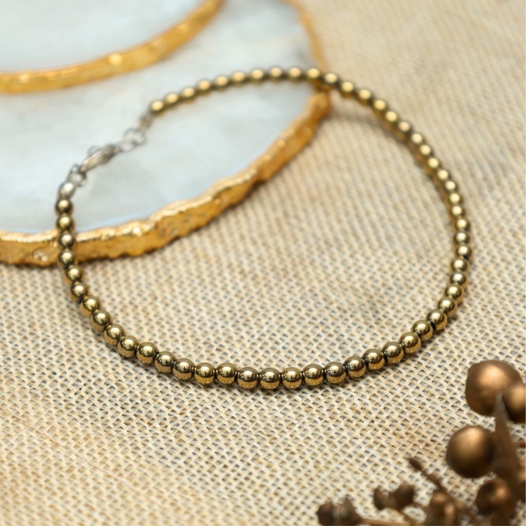 Golden Pyrite Crystal Anklet -4mm(Attract Wealth, Confidence)