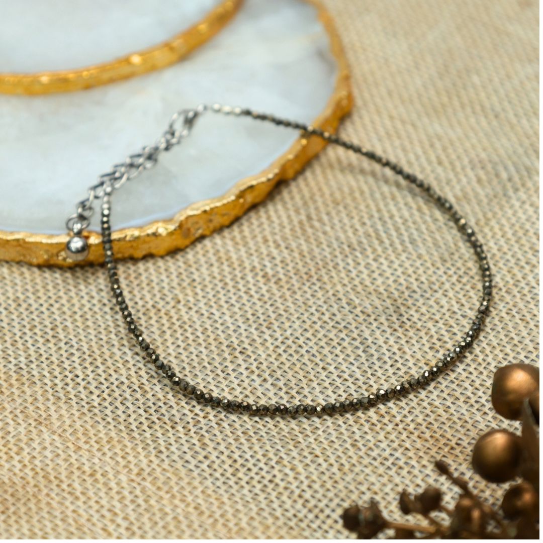 Pyrite Diamond Cut Crystal Anklet-4mm(Wealth, Confidence & Protection)