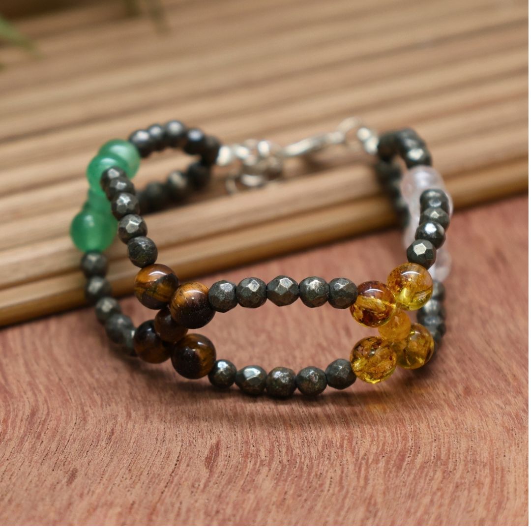 Money Magnet With Pyrite Double chain Crystal Bracelet(financial growth & success opportunities)