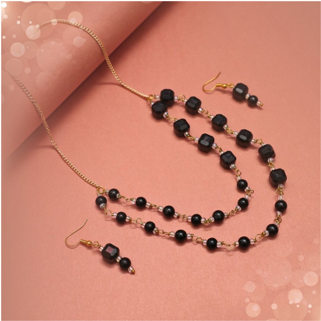 Black Tourmaline Double Layer Jewellery Set