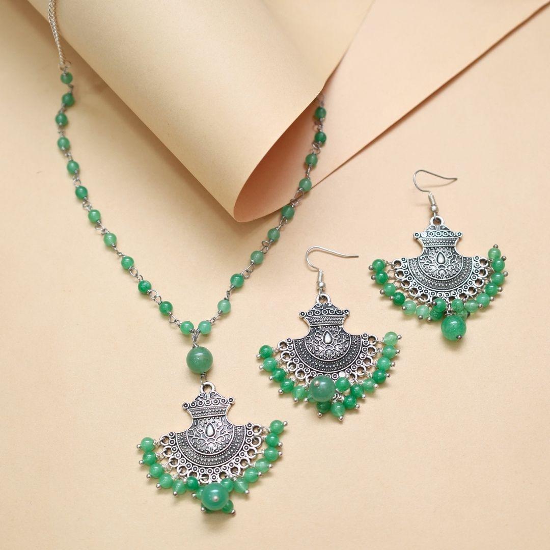 Green Aventurine Beads Jewellery Set (Prosperity & Confidence)