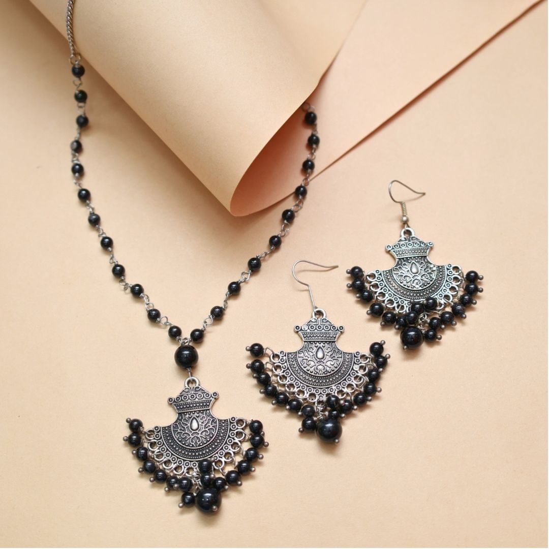 Black Tourmaline Beads Jewellery Set (Protection & Strength)