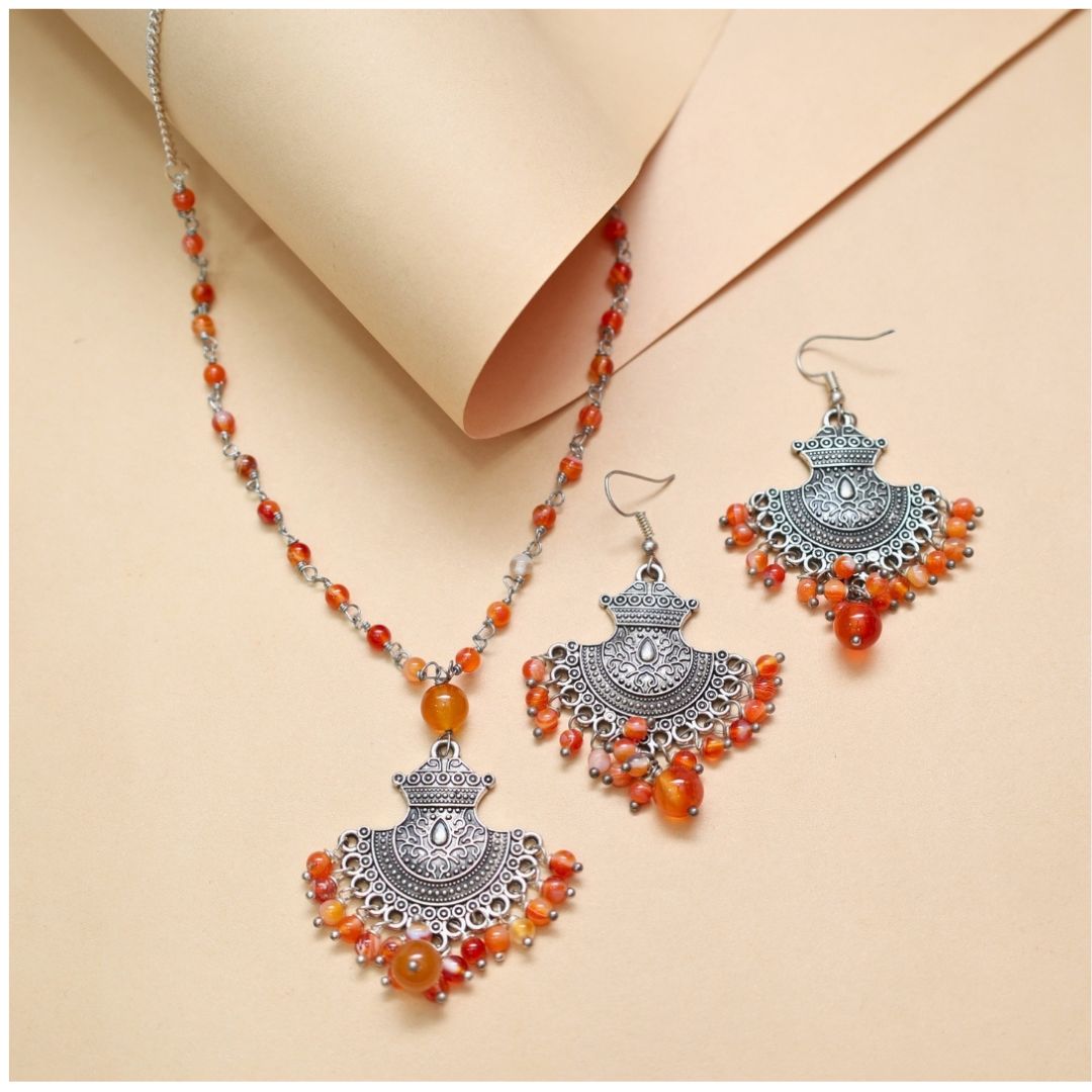 Red Carnelian Beads Jewellery Set(Confidence & Passion)