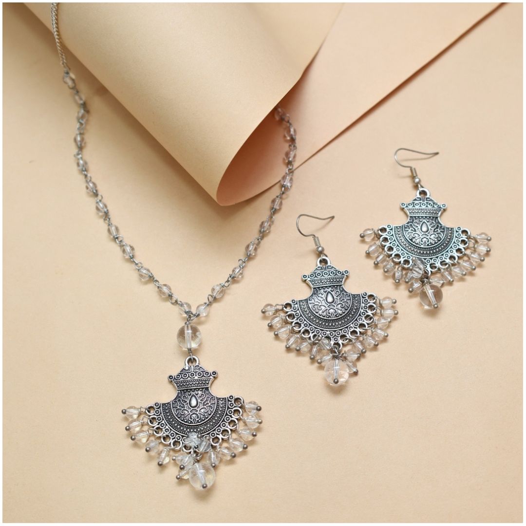 Clear Quartz Beads Jewellery Set (Mental clarity & sharp focus)