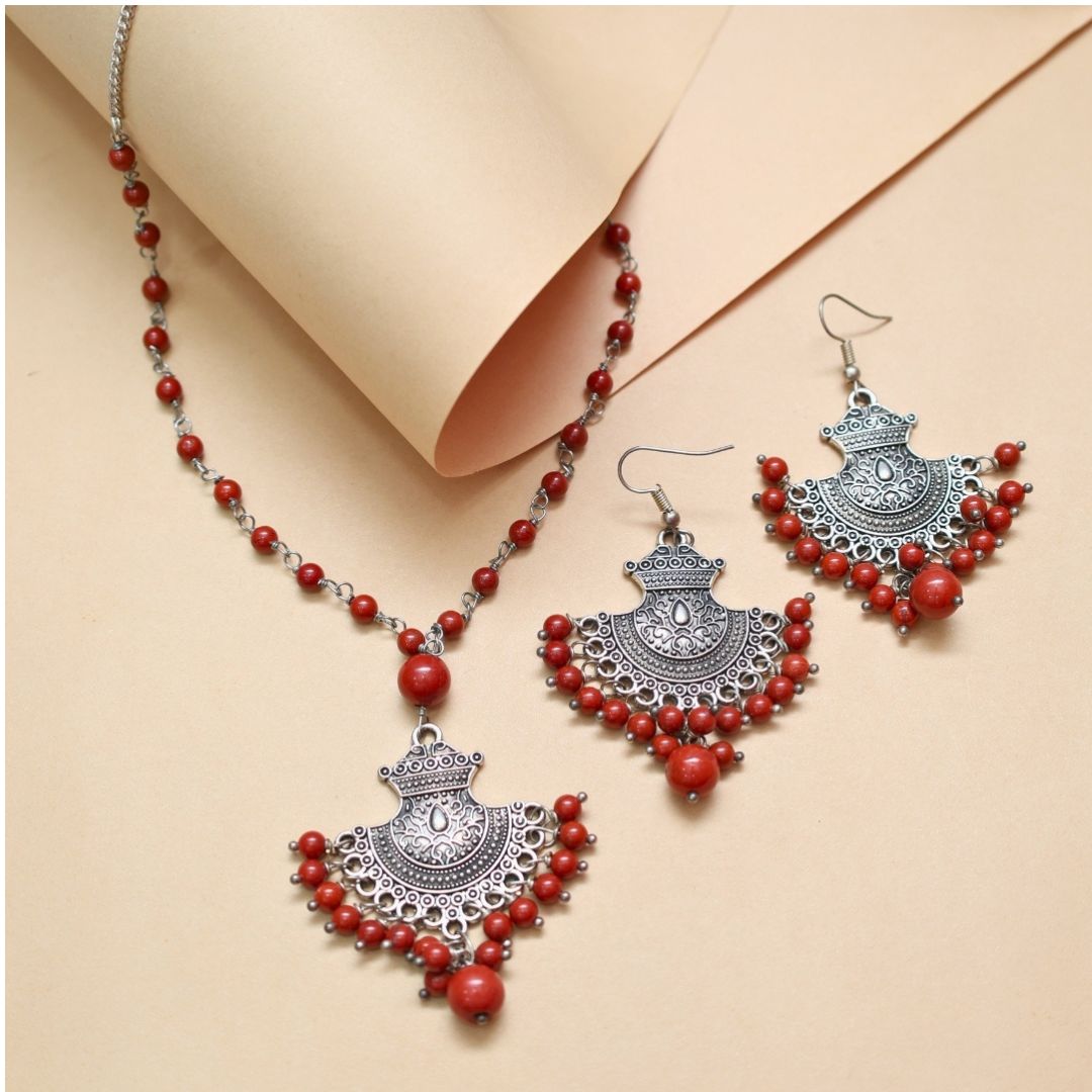 Red Jasper Beads Jewellery Set (Strength & Stability)