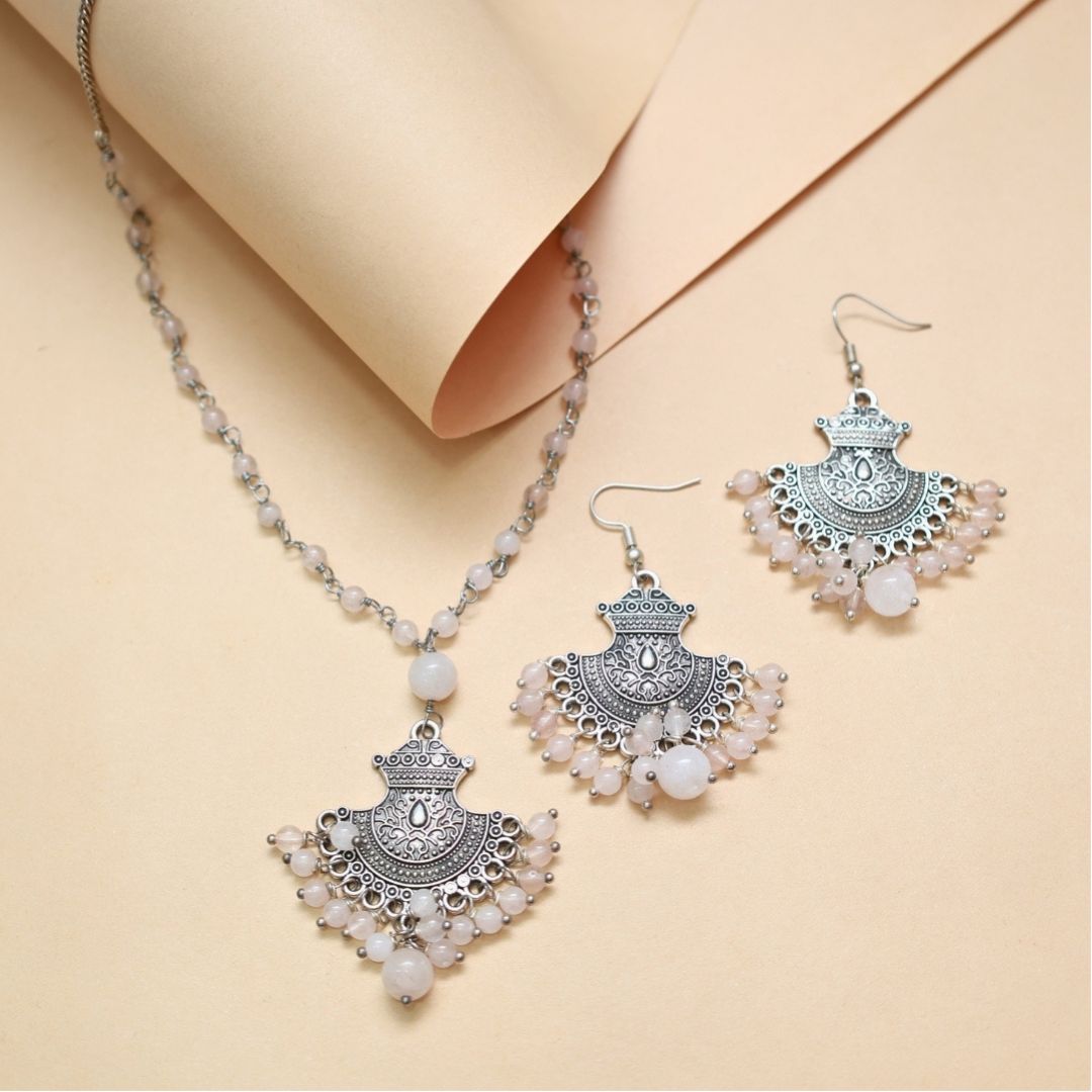 Rose Quartz Beads Jewellery Set (Attract love & Compassion)