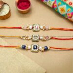 Square Design Crystal Rakhi Set of 3(Love & Protection)