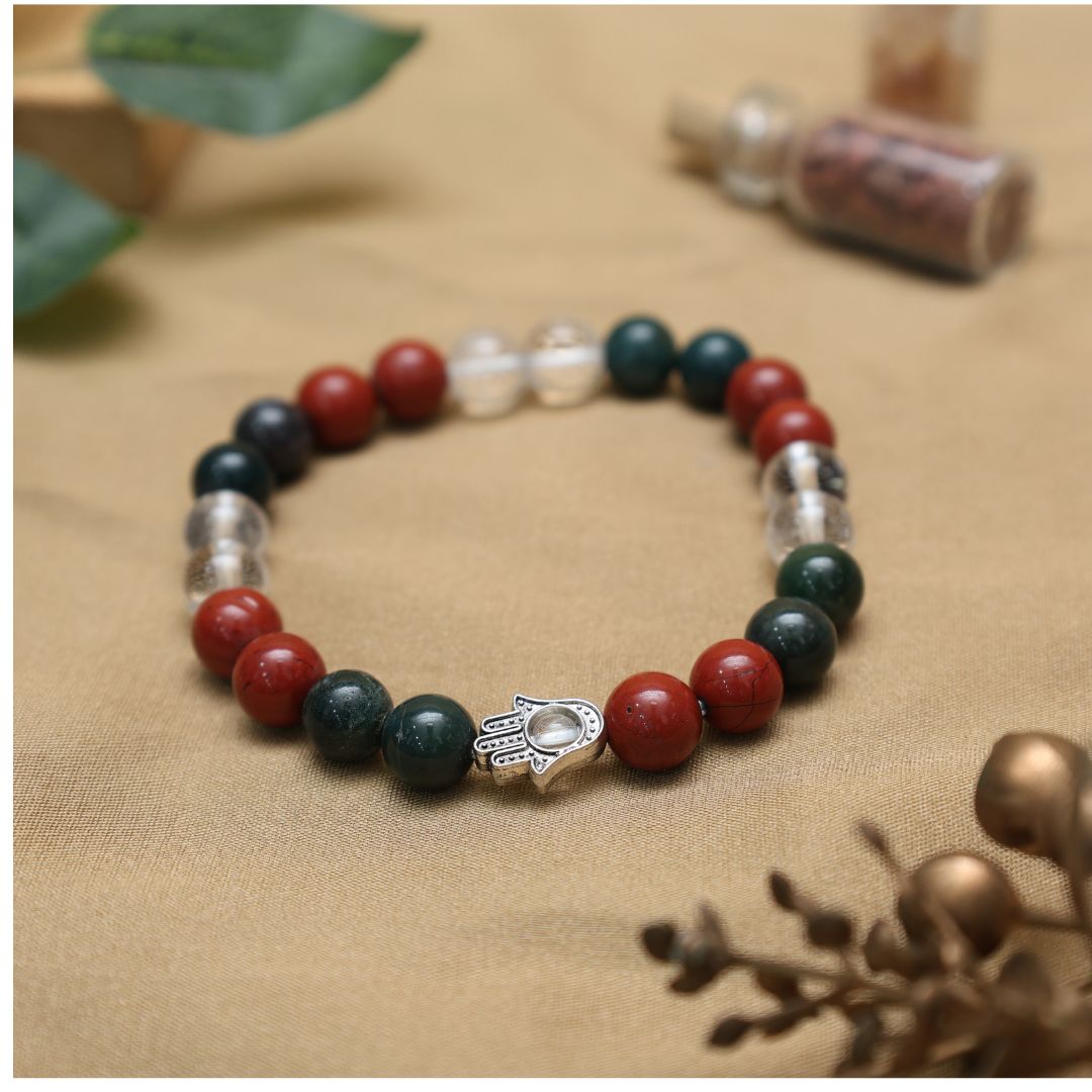 Acidity Hamsa Hand Crystal Bracelet -8mm(Reduce stress & Emotional tension)