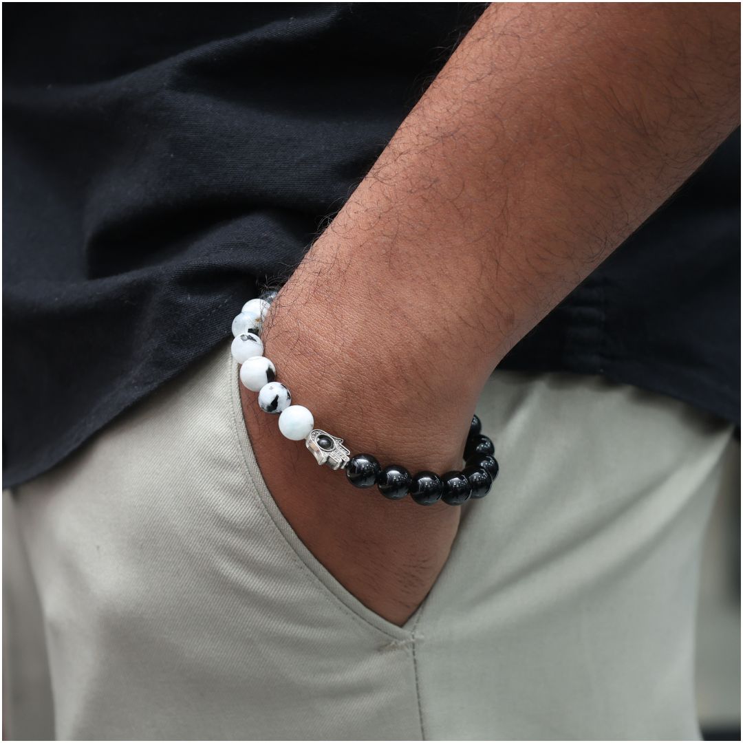 Yin Yang with Hamsa Hand Crystal Bracelet-8mm