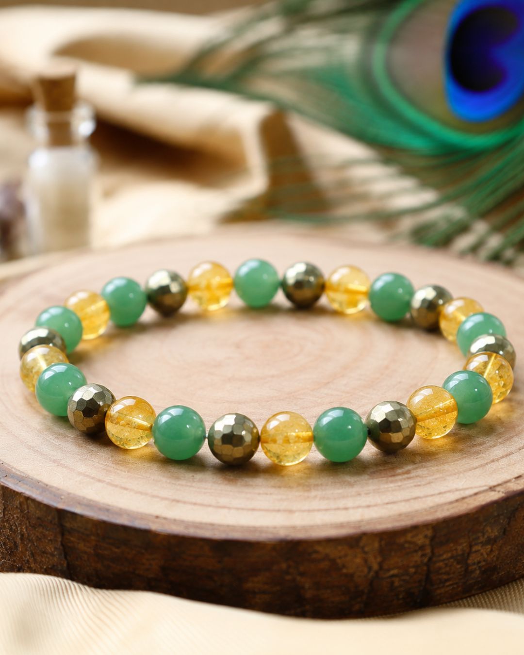 Green Aventurine, Citrine & Pyrite Crystal Bracelet – Prosperity & Success Combo | 100% Natural AAA Beads