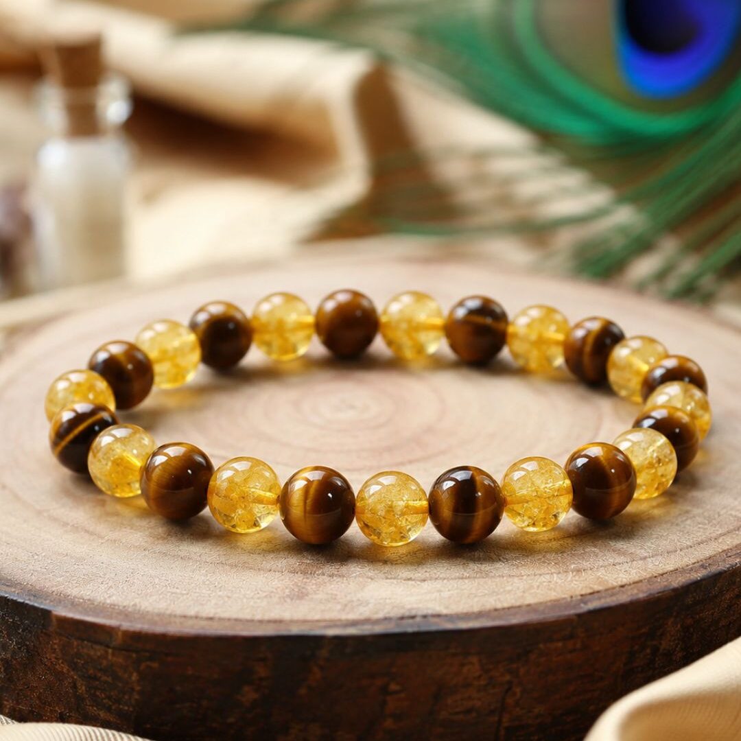 Citrine & Tiger Eye Crystal Bracelet – Prosperity and Confidence