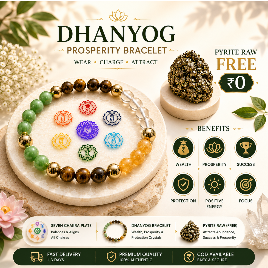 Dhanyog Prosperity Bracelet + 7 Chakra Plate + FREE Pyrite Raw