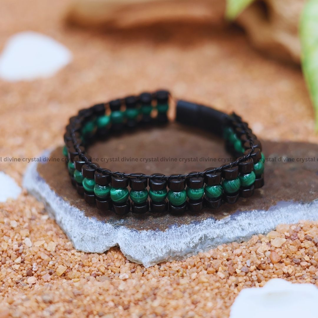 Vibrant Thinking Premium Natural Malachite Wristband Bracelet